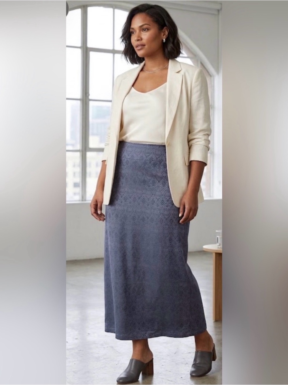 J.Jill Size 18 Blue Silk Blend Jacquard Midi Maxi Skirt Geometric Pattern
